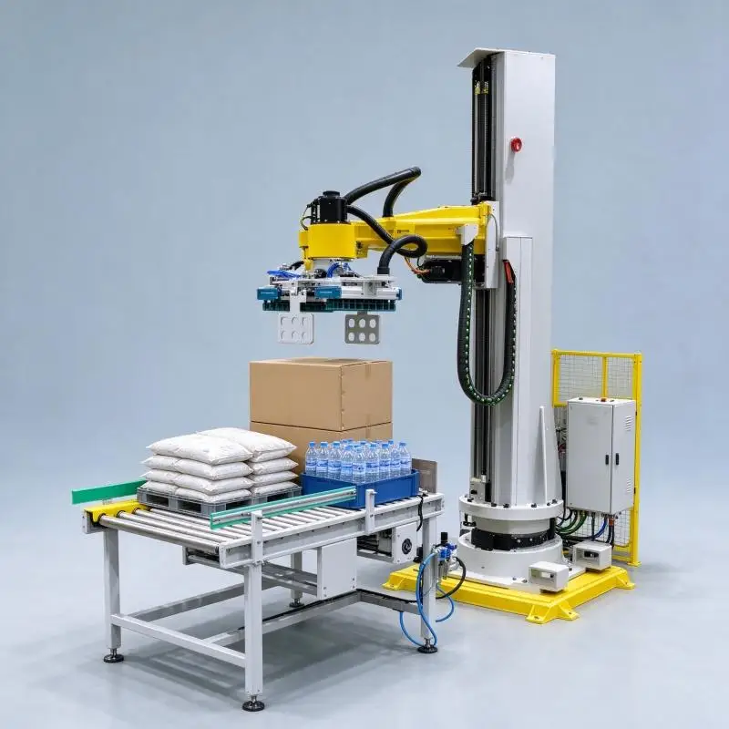 150kg Heavy Duty Column Palletizing Robot Automatic Case Palletizer for Food Beverage Production Line Cartons/Bags/Film Handling
