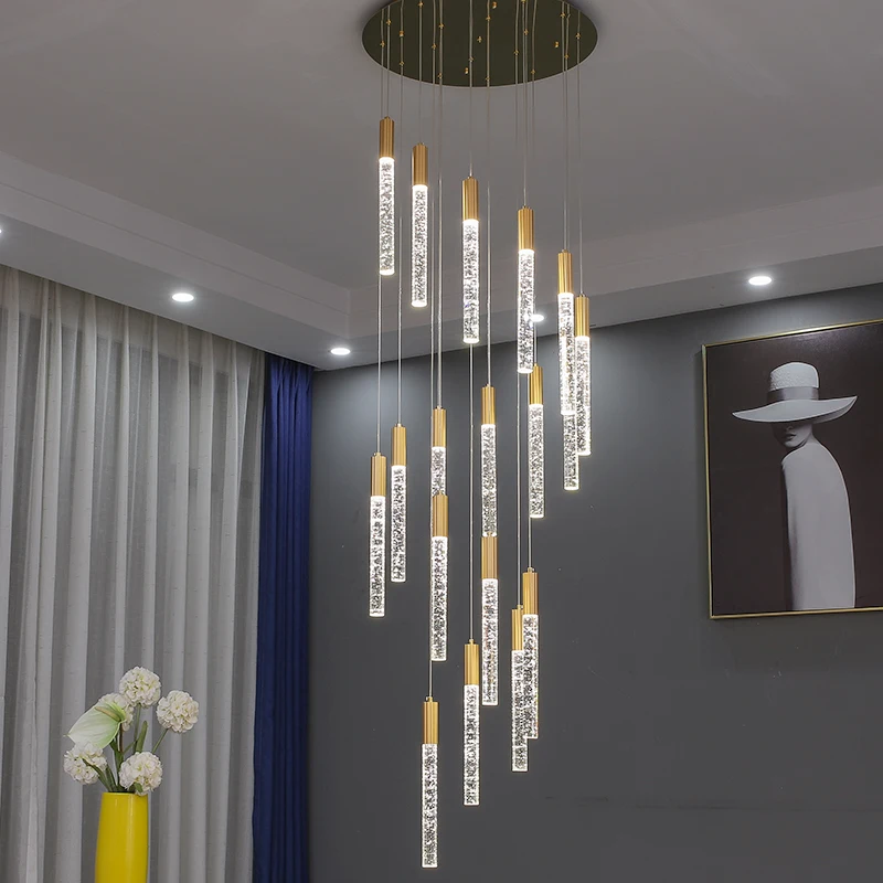 

Crystal Chandelier Designer Cylindrical Stair Chandelier Modern Simple Attic Living Room Dining Room Kitchen Island Chandelier