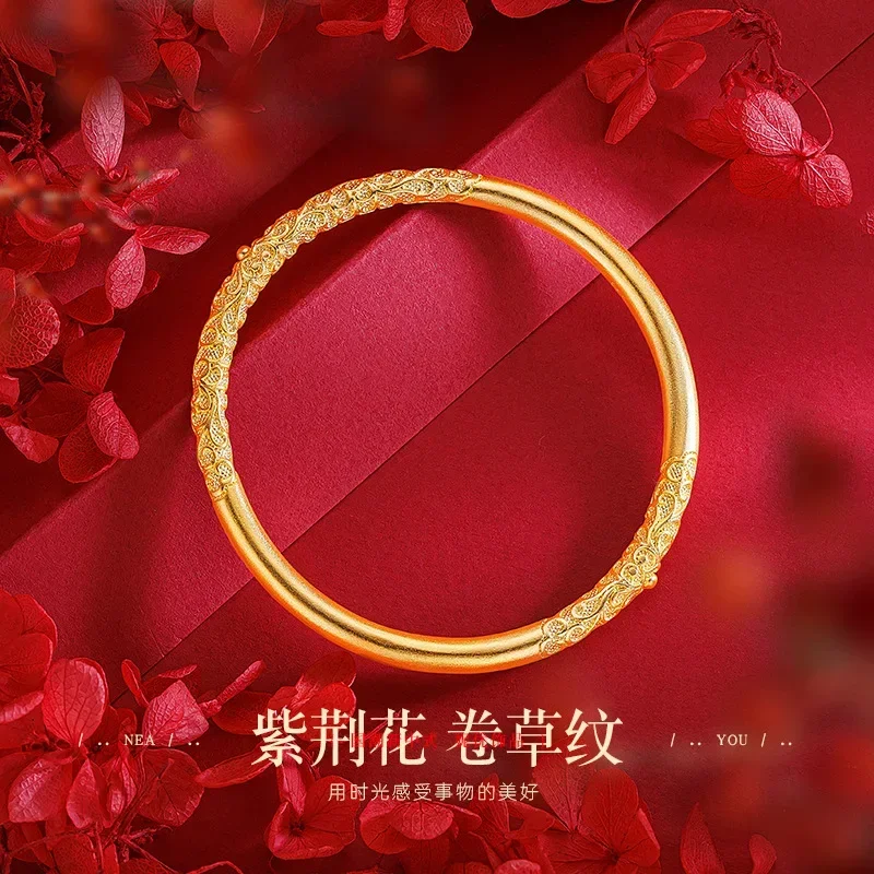 9999 real gold 24K yellow gold Ancient Bauhinia Flower Curly Grass Pattern Heritage Bracelet