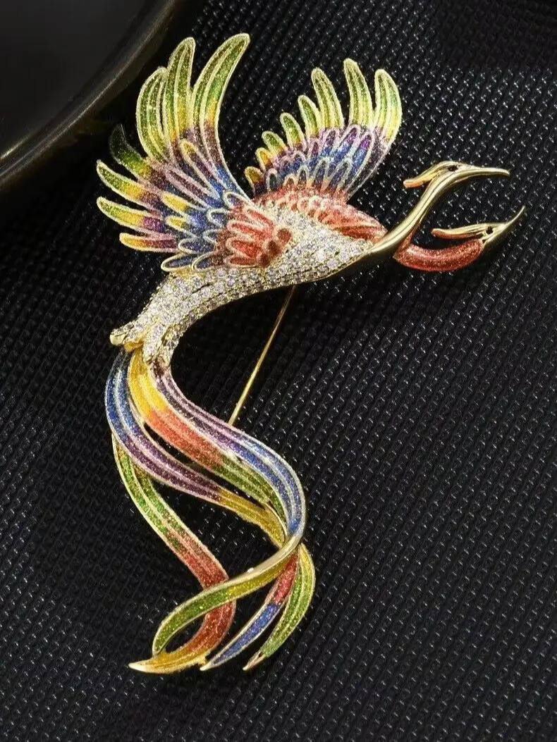 

Luxurious Woman Phoenix Bird Crystal Enamel Brooch Pin Corsage Gift