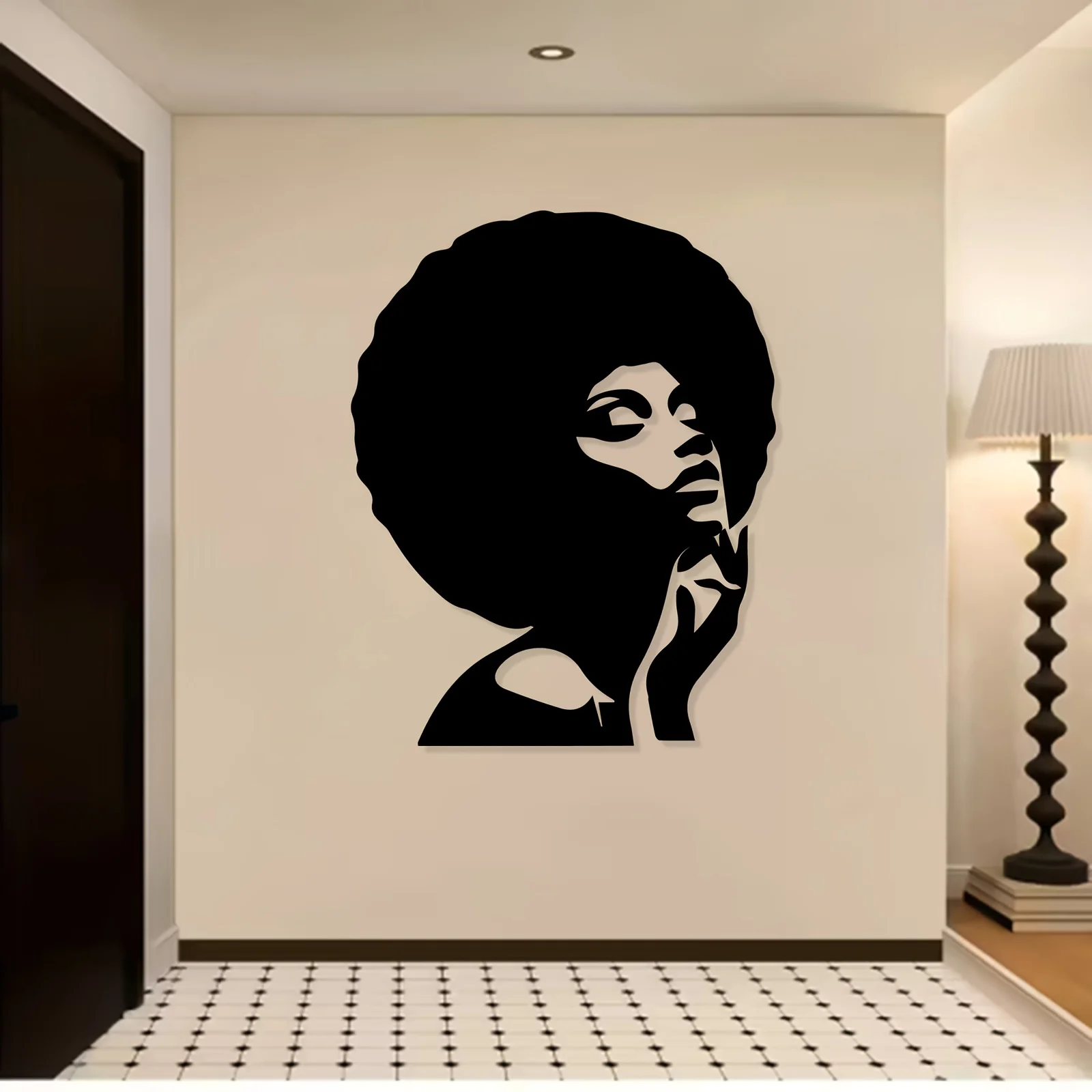 1 pièce Sculpture murale en fer thermolaqué Femme Afro, Coiffure africaine Noir et Blanc, Décoration culturelle pour la maison et le bureau, Cadeau