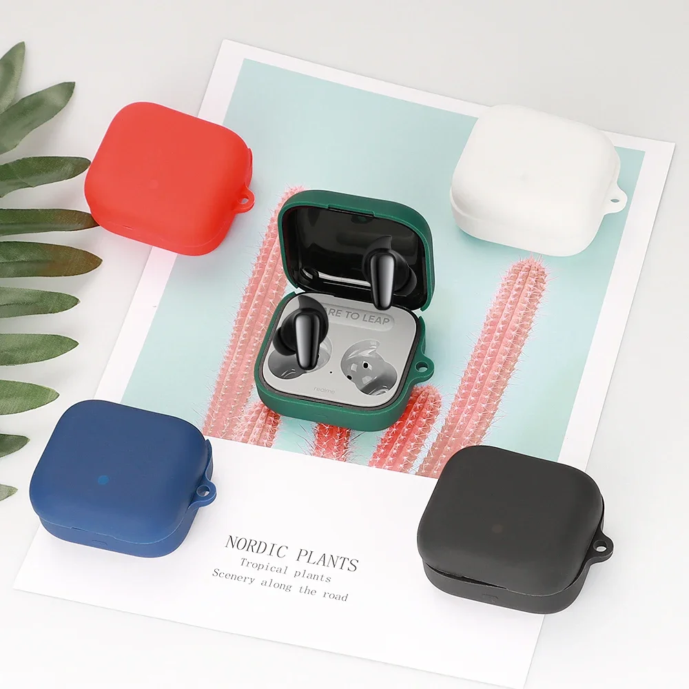 1pc Silicone Case For Realme buds air 3s Case Simple Solid Color Anti-drop Protect Earphone Cover Charging Box Case with Hook