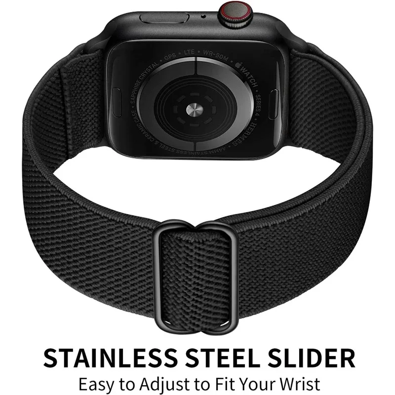 Apple Watch用の調整可能な伸縮性ナイロンストラップ,Apple Watch用ストラップ49mm, 44mm, 40mm, 45mm, 41mm, 42mm, 38mm,iwatchシリーズ8,se,7, 6 5、9ウルトラ