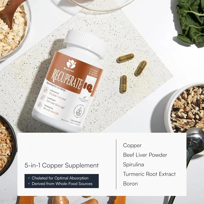 5-in-1 copper supplement containing copper bisglycinate - easy to swallow 2mg capsule - high absorption, enhances energy