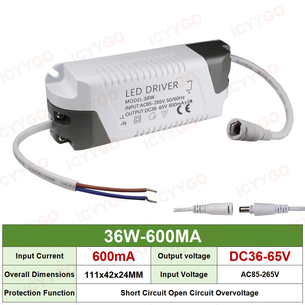 مصدر طاقة محول تيار مستمر LED 3-4 واط 4-7 واط 8-12 واط 18-25 واط 25 واط-36 واط 40 واط 50 واط 300 مللي أمبير 600 مللي أمبير 900 مللي أمبير 1200 مللي أمبير 1500 مللي أمبير