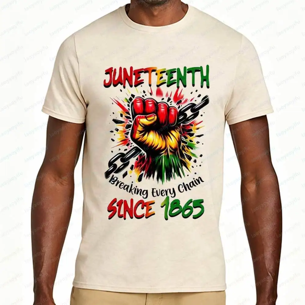 Juneteenth Breaking Every Chain Since 1865 T-Shirt for Men Women African American Pride Fist Graphic Tee Casual Cotton Tops Gift