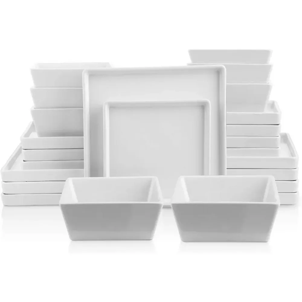 

24 Pieces Stoneware Square Dinnerware Set, Black Matte