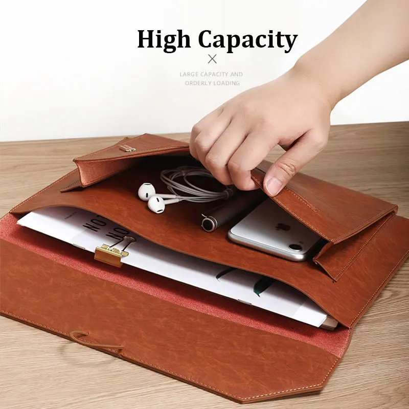 Fashion Document Bag A4 Waterproof Leather Folder 3-Layer Pockets File Organizer Business Briefcase 11in Tablet Sleeve Cases