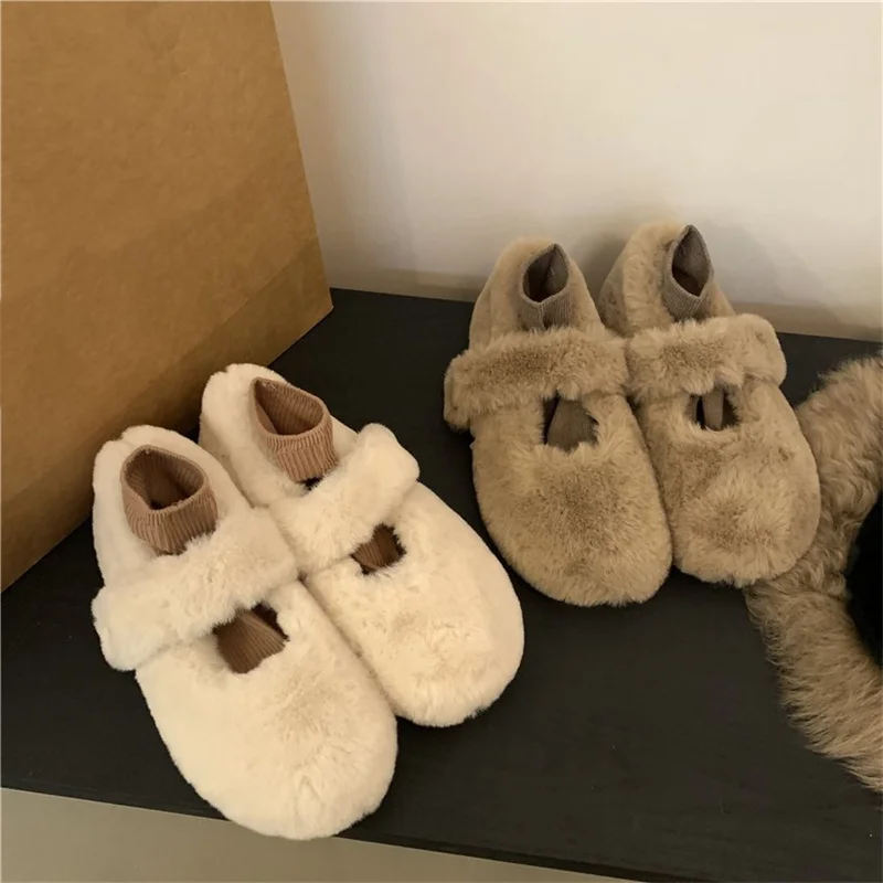 New Style Winter Shoes Wool Cotton Warm Fur Flats Loafers Slip-on Sweet Luxury Brand Sapato Feminino Elegant Versatile Zapatos