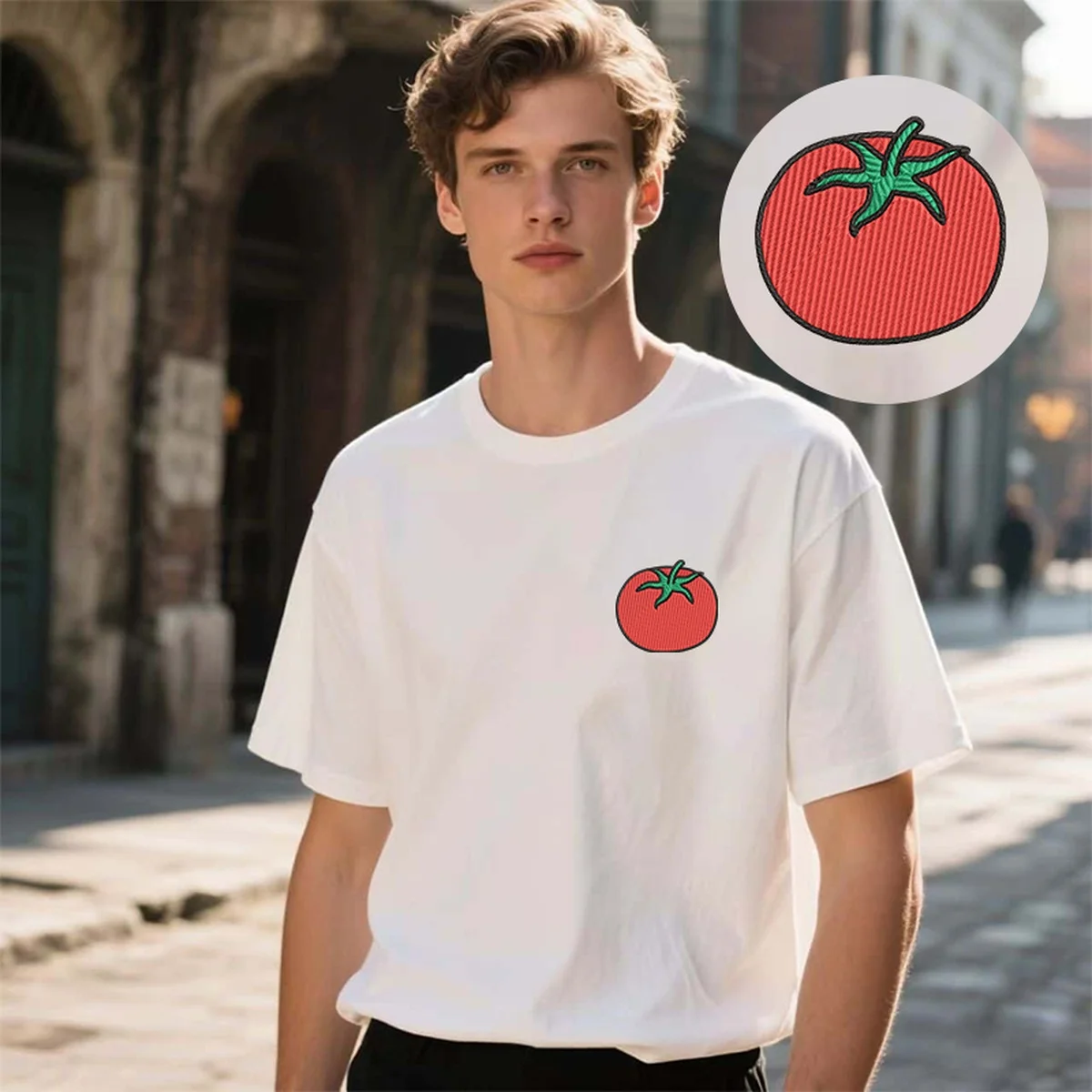 

Garden Tomato Y2K Men & Women’s Embroidered T-Shirts – Colorful Cotton T-Shirt with Soft Embroidery for Casual Outings