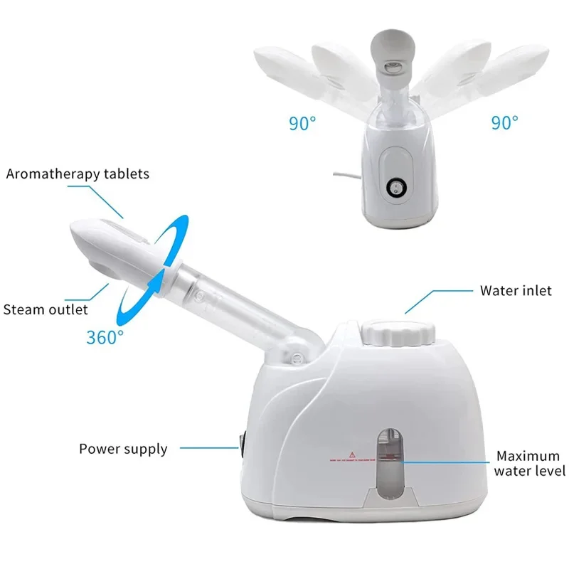 Паровой спрей для очистки лица, увлажнитель для глубокой очистки, выдвижной и вращающийся зонд, Профессиональный паровой очиститель лица с чистящей щеткой