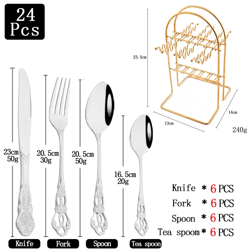 

Zoseil 24Pcs Cutlery Stainless Steel Creative Dinnerware Set Mirror Silver Tableware Knives Forks Spoon Flatware Cutlery Set