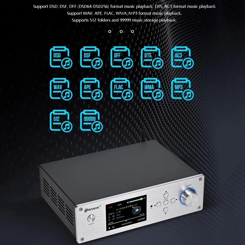 Pemutar Musik Digital HIFI Desktop Dual ES9038Q2M DAC QCC5125 Bluetooth 5.1 Decoding Meja Putar Musik Mendukung Decoding DSD256 DTS