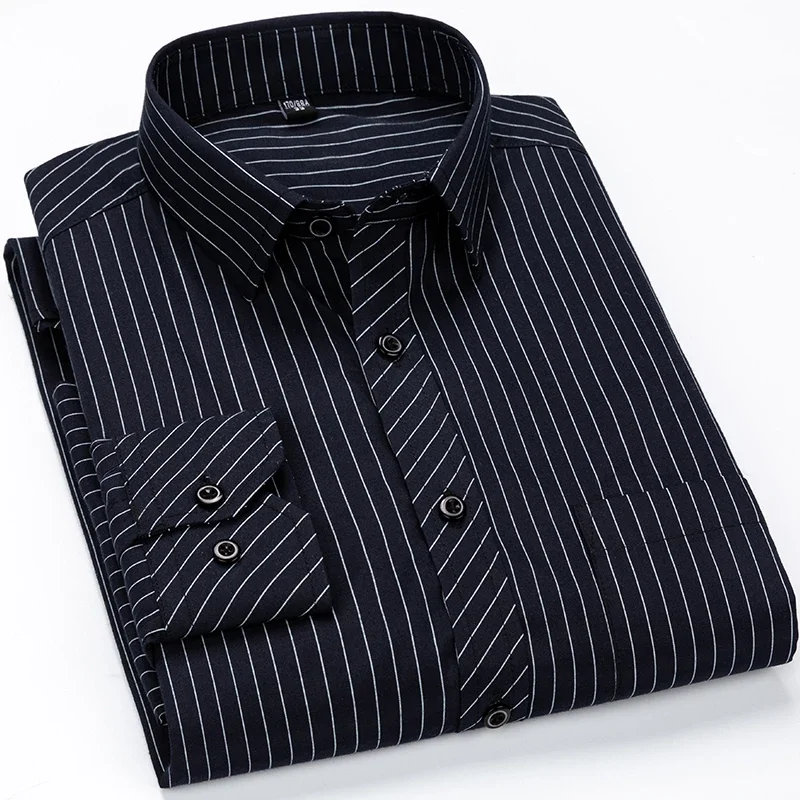 

Men's long-sleeved Business Striped Shirt Casual Slim Fit Social Dress Shirt For Man Soft Comfortable Male Clothing