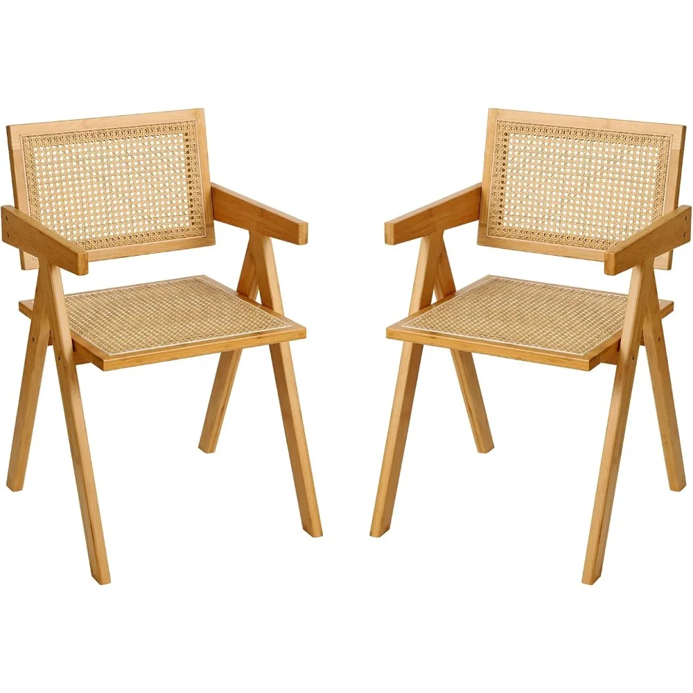 

Rattan Dining Chairs Set of 2, Modern Mid Century Accent Chairs, Comfy Armchairs, Outdoor Rattan Chairs with Armrest for Bedroom