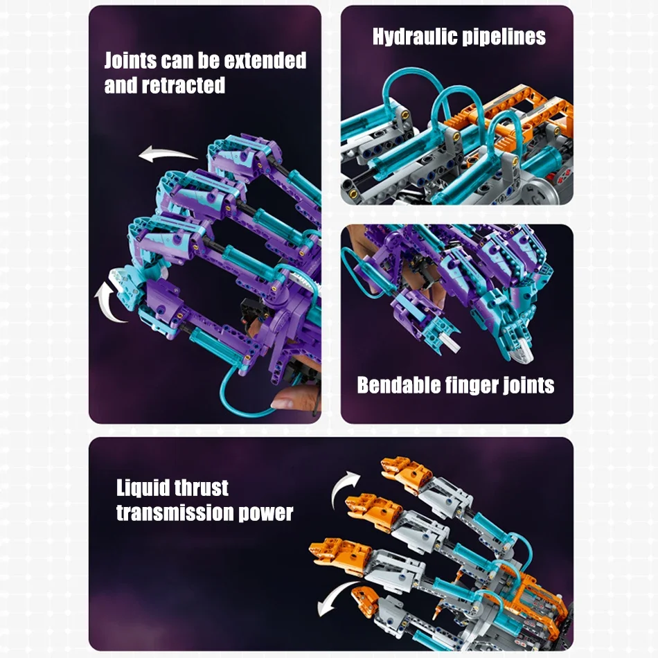MOC Mechanical Gloves Hydraulic Power Building Blocks Wearable Technology Hand Gauntlet Boys DIY Model Bricks Toy Christmas Gift