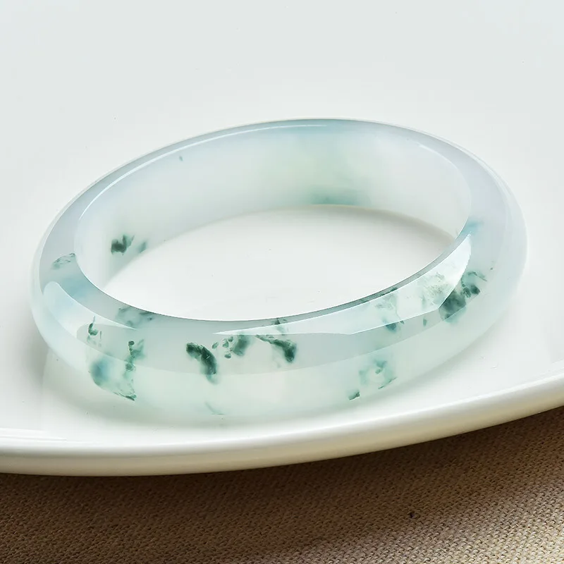 Myanmar Mine Timber Ice-like Jade Bracelet Blue Water Floating Flowers round Bar Imperial Concubi