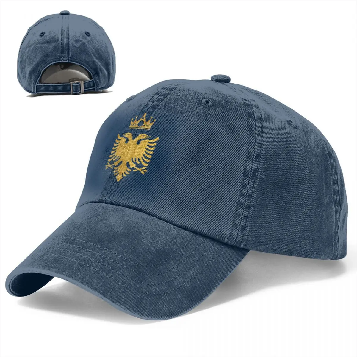 Gold Eagle Unisex Style Baseball Cap Albanian Flag Distressed Denim Washed Hats Cap Vintage Outdoor Workouts Headwear