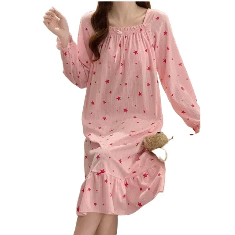 Women's Spring and  Fall Sweet Pajamas Loose Household Clothes 105KG Plus Fertilizer New Girl Oversized Long-sleeved Nightdress