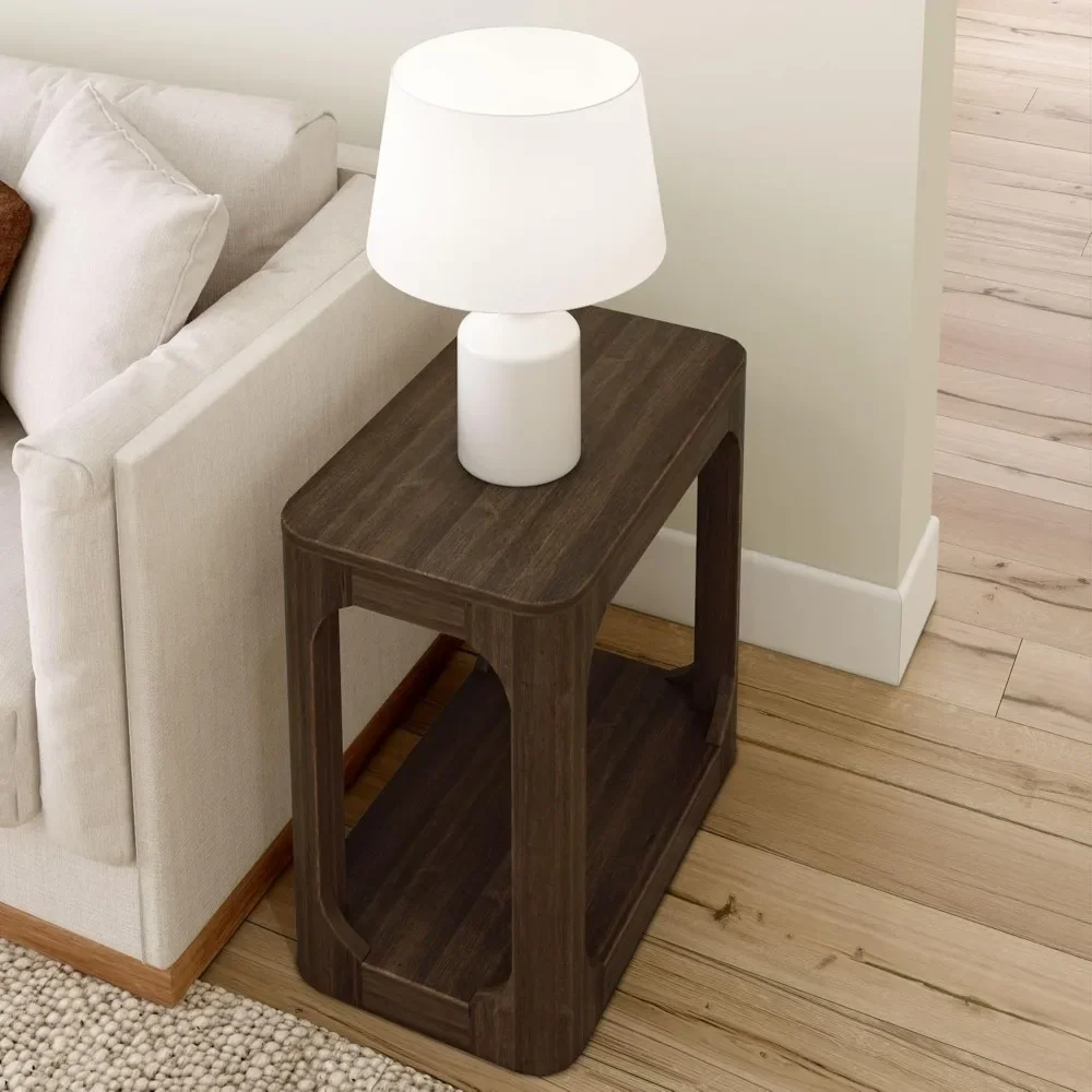 

End Table, Modern Rounded Rectangular Side Table with Shelf, Solid Wood End Table for Living Room bedroom, End Tables
