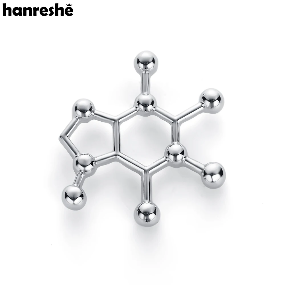 Caffeine Molecule Brooches Medical Jewelry Gold Color Lapel Pin Up Backpack Punk Jewelry Hijab Pins Bag Gift Women Accessories