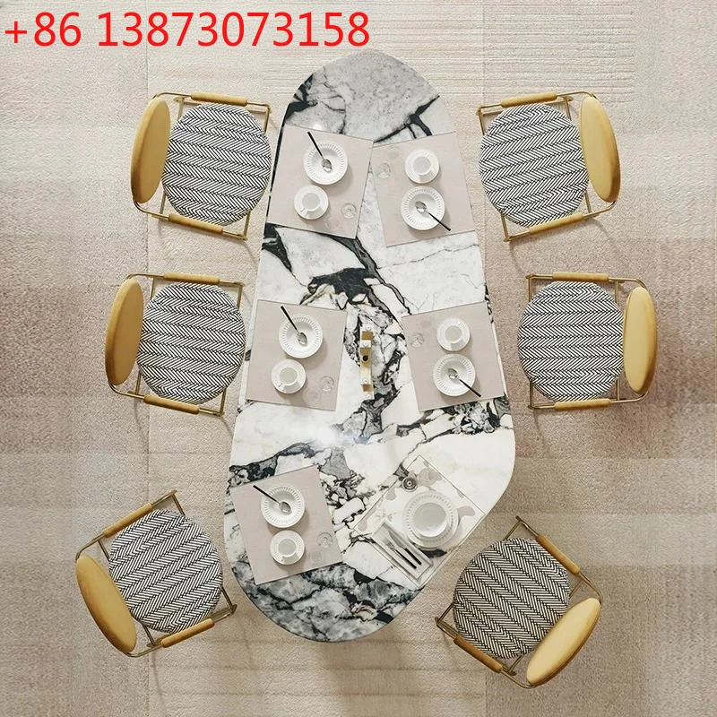 N36 Unique Luxury Table Kitchen Modern Centerpiece Italian White Marble Dining Table Stone Oval Design Mesa Plegable Furniture