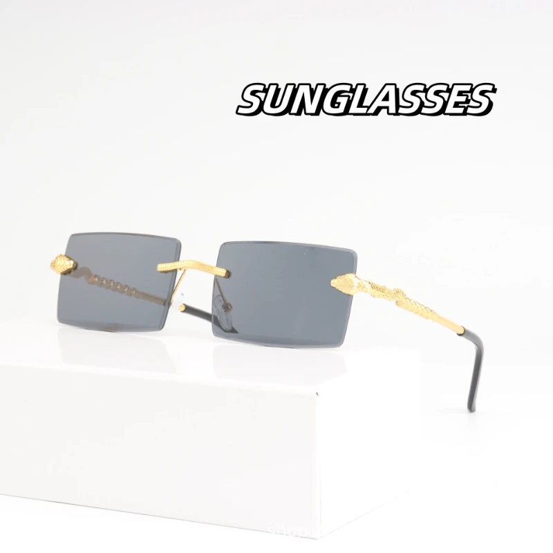 New Oversized Square Frame Rimless Sunglasses Fashion Snack Ocean Lens Eyewear Outdoor Personalized Eyeglasses for Men Women