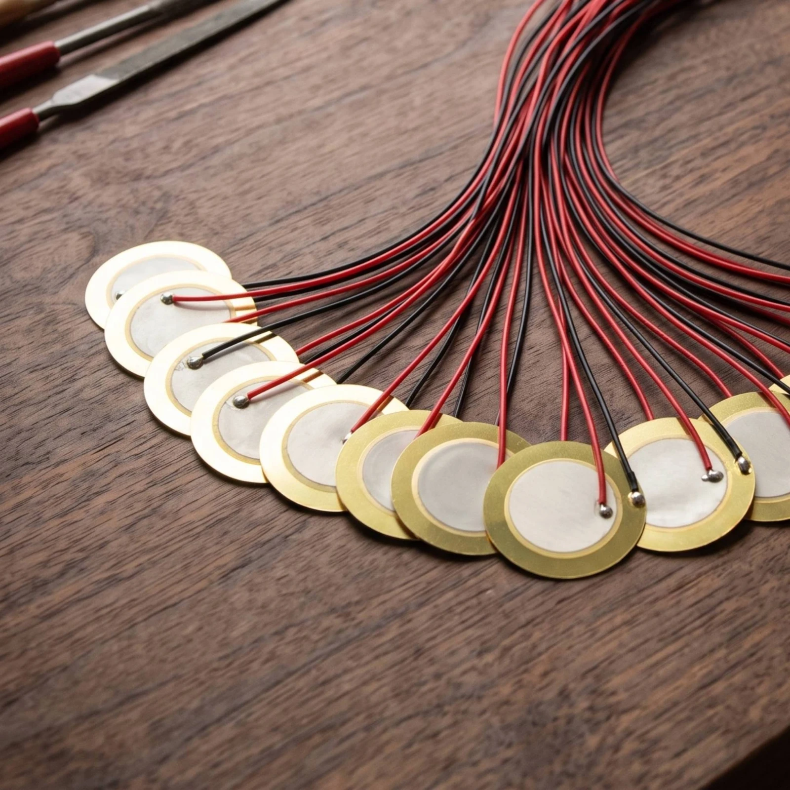 15 Pieces Piezo Pickup with Lead Wire Thin Piezo Disc Piezoelectric Transducer Brass Piezoelectric Piece Versatile for DIYers