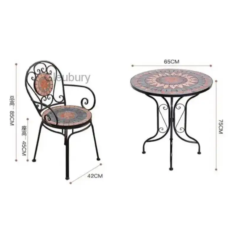 

Комплект садовой мебели из кованого железа с мозаичным дизайном - 3 предмета для двора и отдыха на открытом воздухе