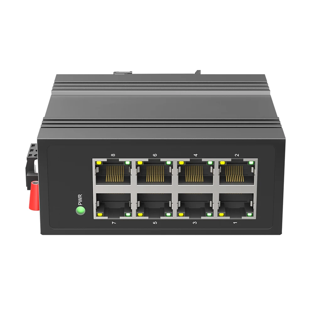 محول إيثرنت Bullscom Industrial ذو 8 منافذ بسرعة 10/100 ميجابت في الثانية |   غلاف معدني متين IP40 |   حامل السكك الحديدية DIN |   نطاق درجة حرارة واسع