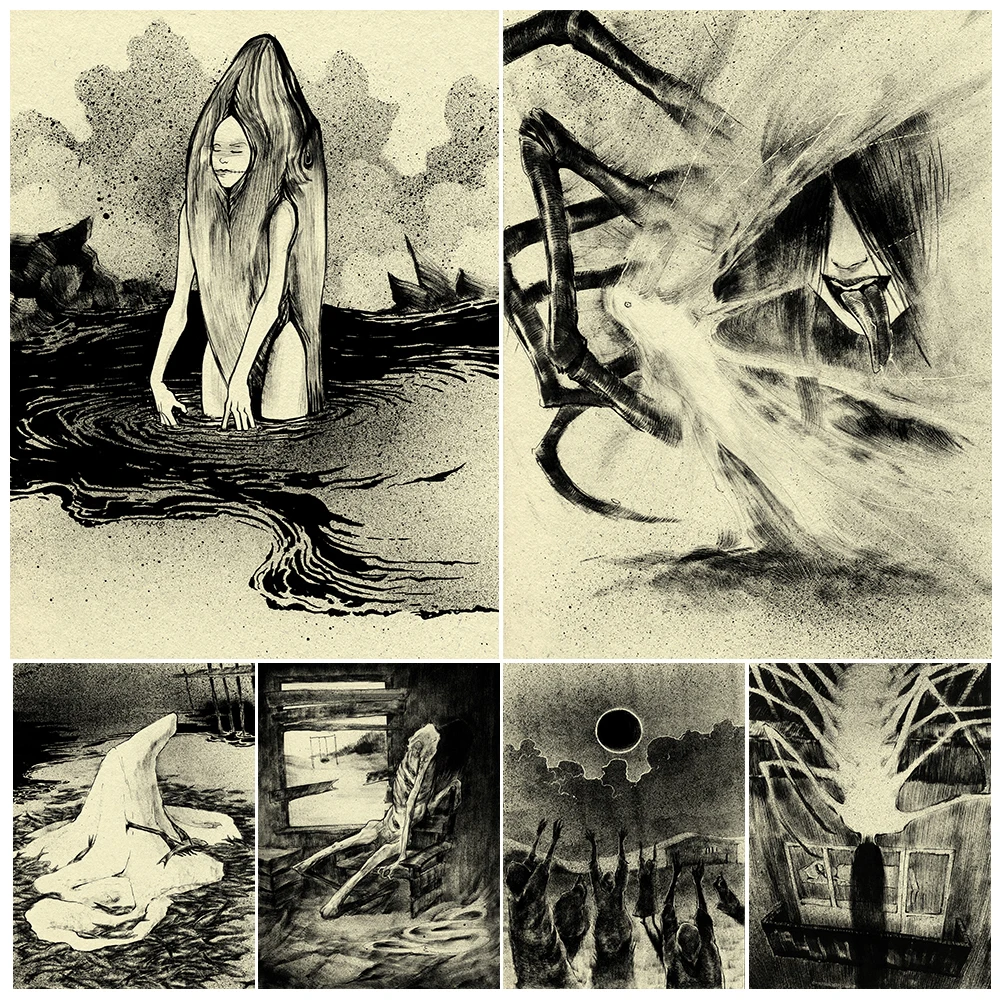 Horrible Spider Banshee And Mutant Monster Vintage Wall Art Canvas Painting The Creepy Art Of Pencil Drawing Art Poster Print