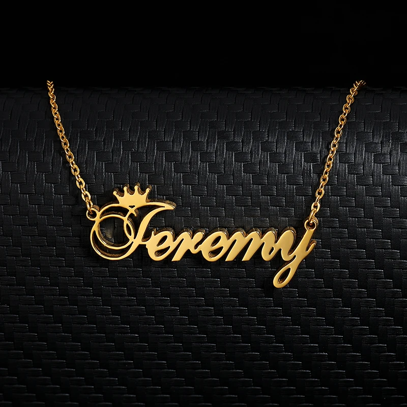 

Custom Crown Font Name Necklace For Women Men Gold Plated Stainless Steel Nameplate Choker Necklace Jewelry birthday Gifts