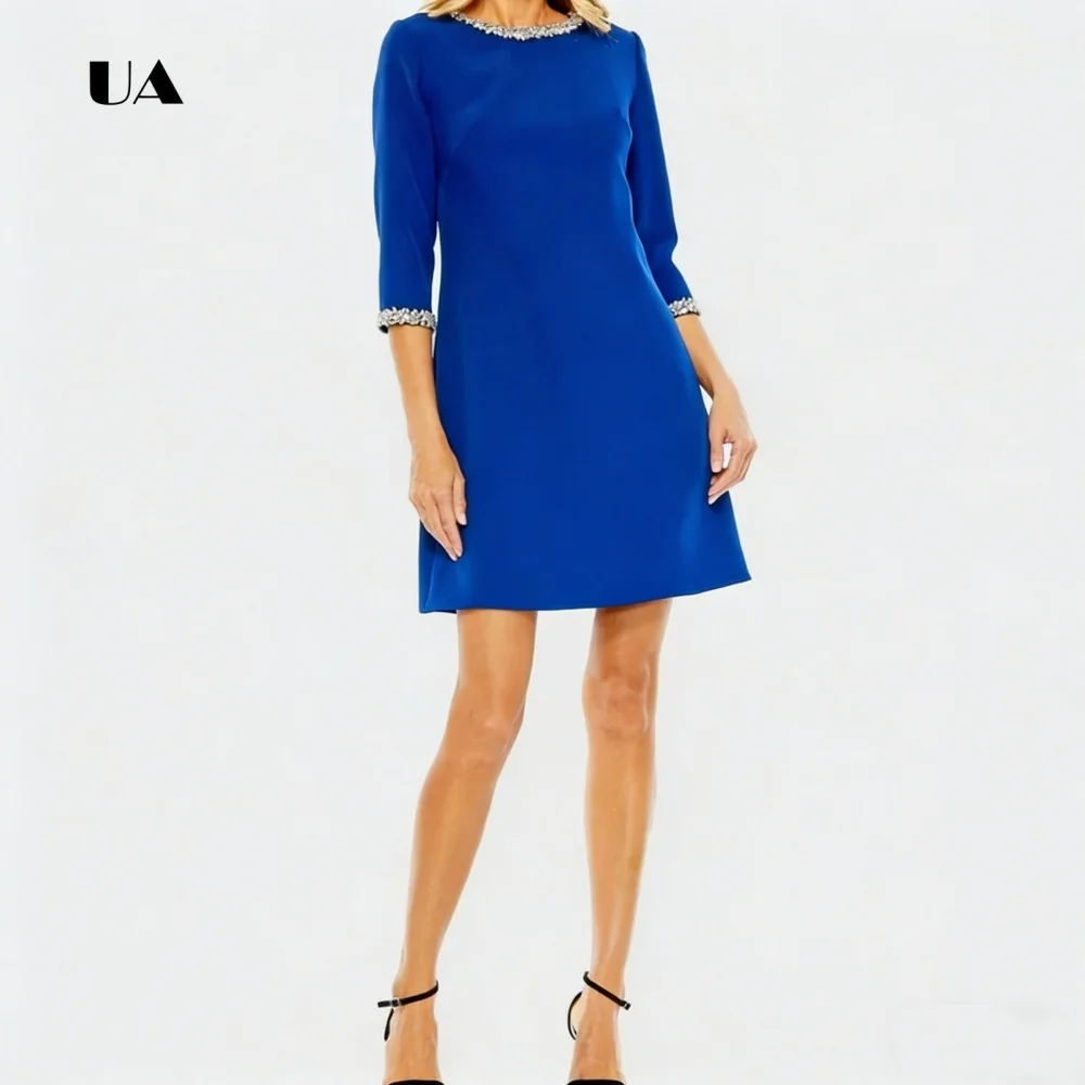 Simple Velvet Prom Dress with Half Sleeve,Solid Customized Mini Dress, Classic Cocktail Dress with Embellished Neckline and Cuff