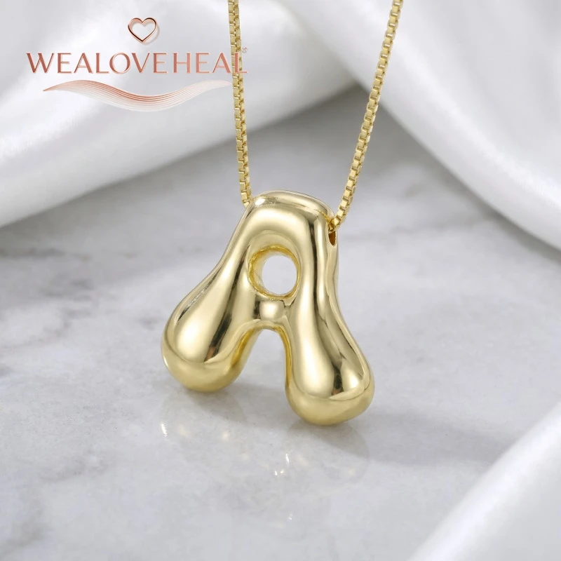 lange kette，halsketten herren，muttertagsgeschenk，schmuck frauen，halskette，18K Vergoldete Messing A-Z Ballon-Buchstaben-Halskette, Puff-Buchstaben-Anhänger, Klobiger Glänzender Personalisierter Namens-Alphabet-Schmuck – Detail 15