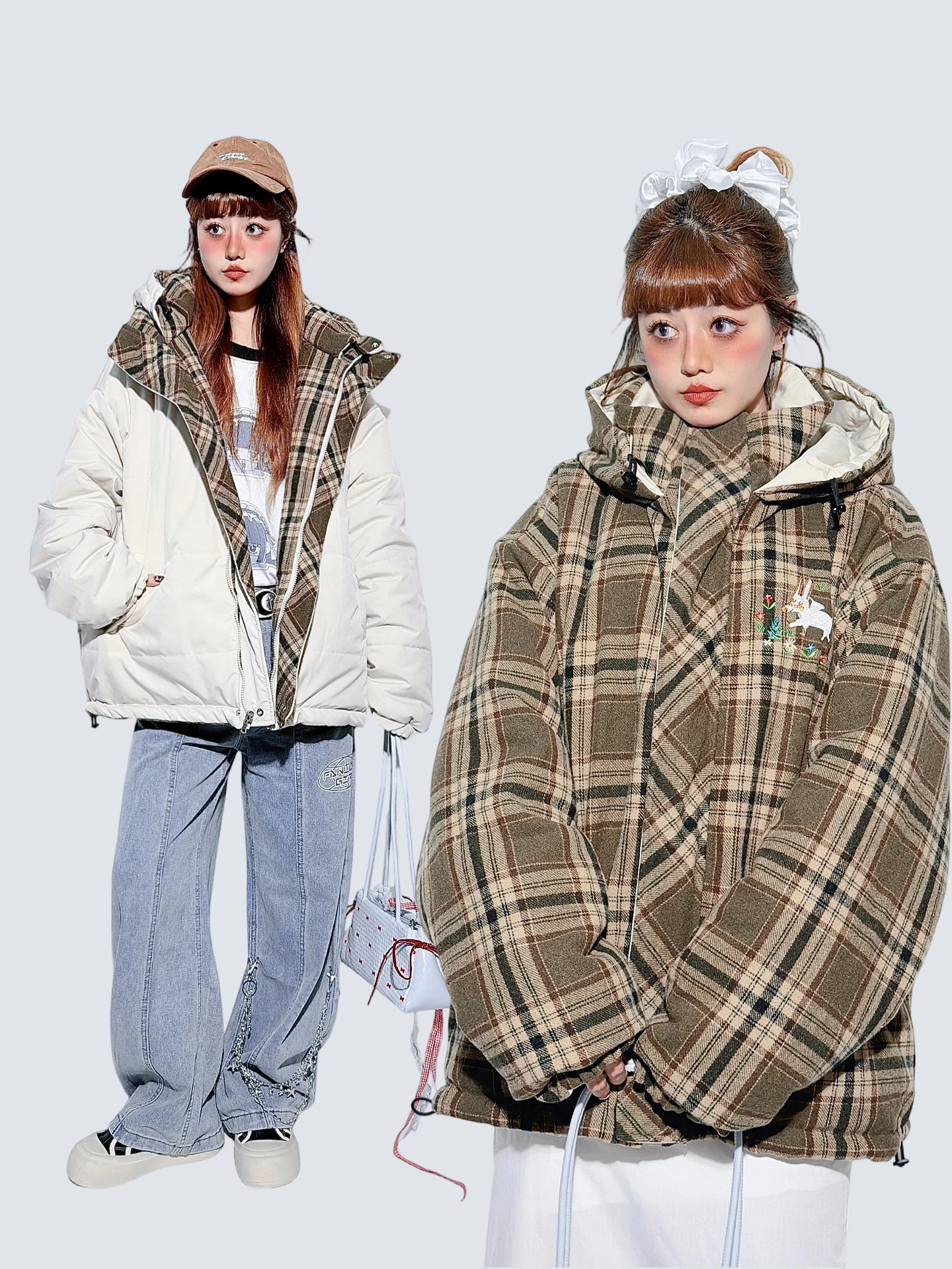 

Двусторонняя повседневная хлопковая куртка для женщин: модное пальто для города, теплое, с длинными рукавами, на молнии, с капюшоном