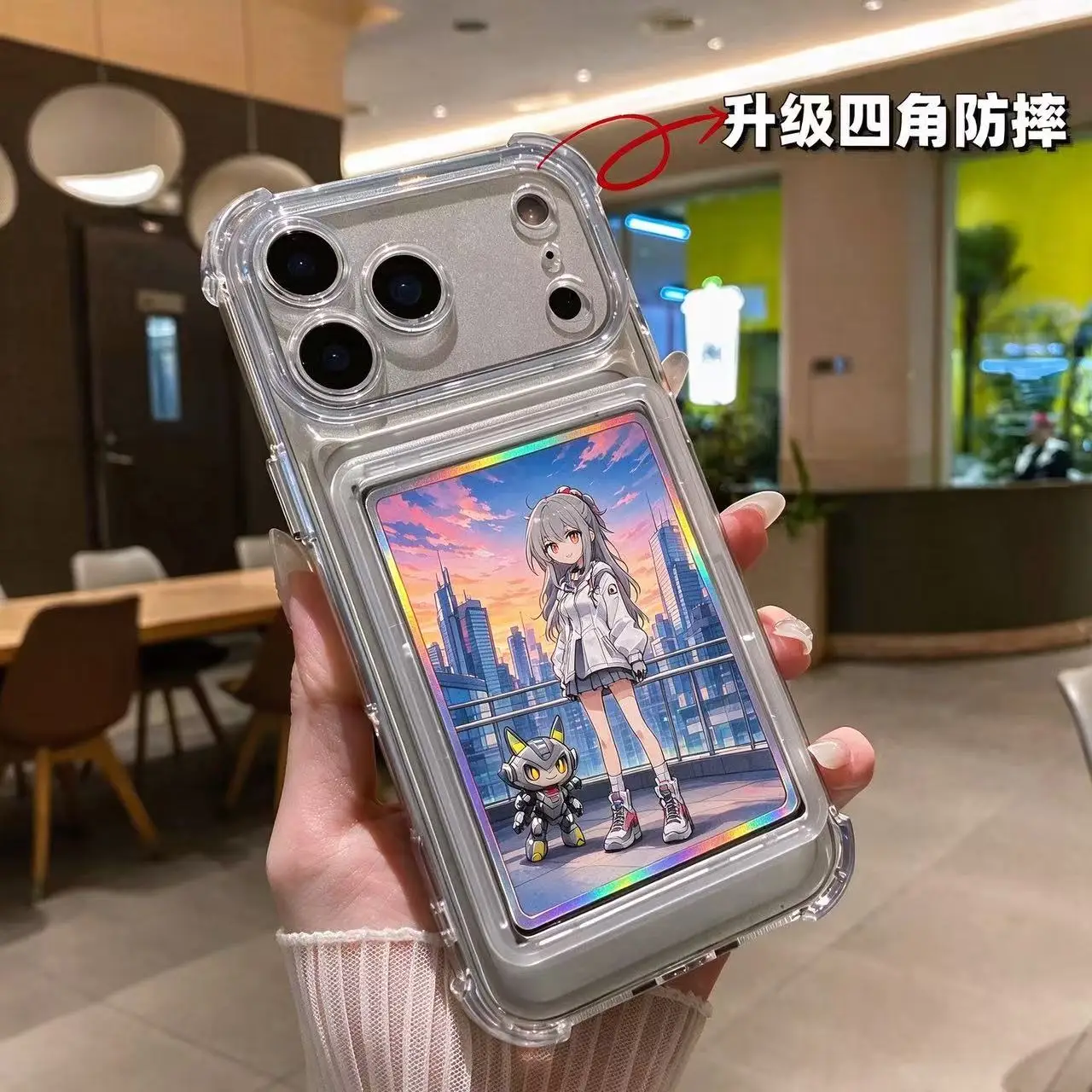 Transparent Hard Phone Case with Card Slot Holds PTCG Game Collection Cards Four Corner Anti-Drop Cover for iPhone 17 18 Pro Max