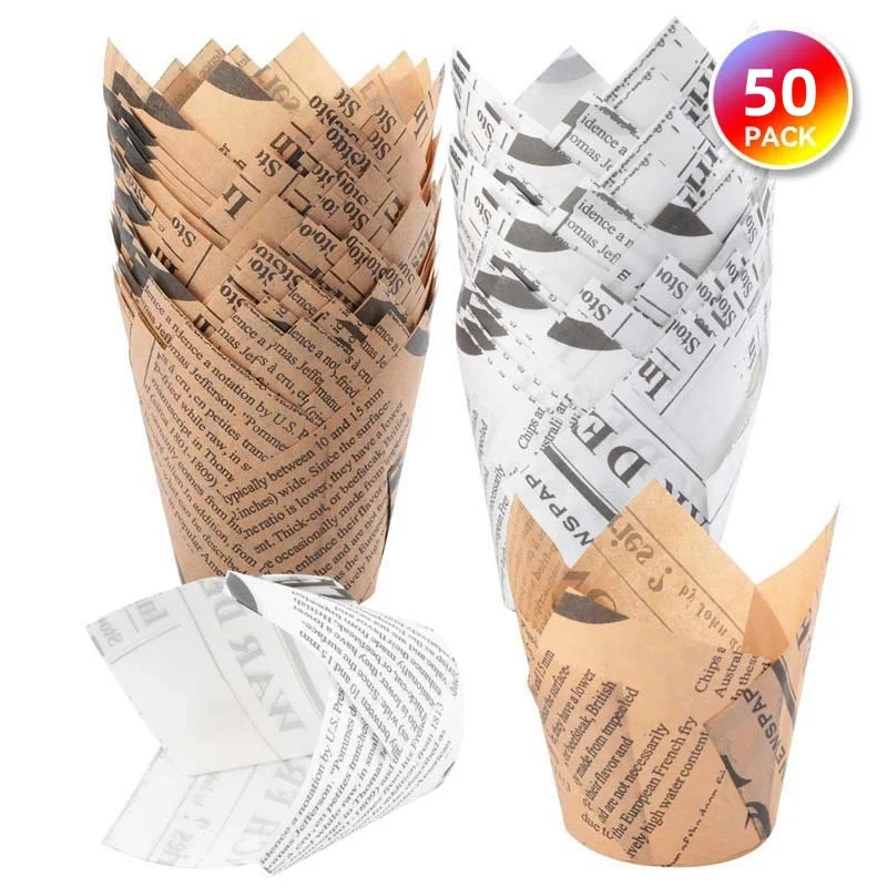 50pcs Tulip Muffin Cupcake Paper Cups Oilproof Cupcakes Liner Baking Muffin Box Cup Cake Decorating Tools Muffin Wrap Cases