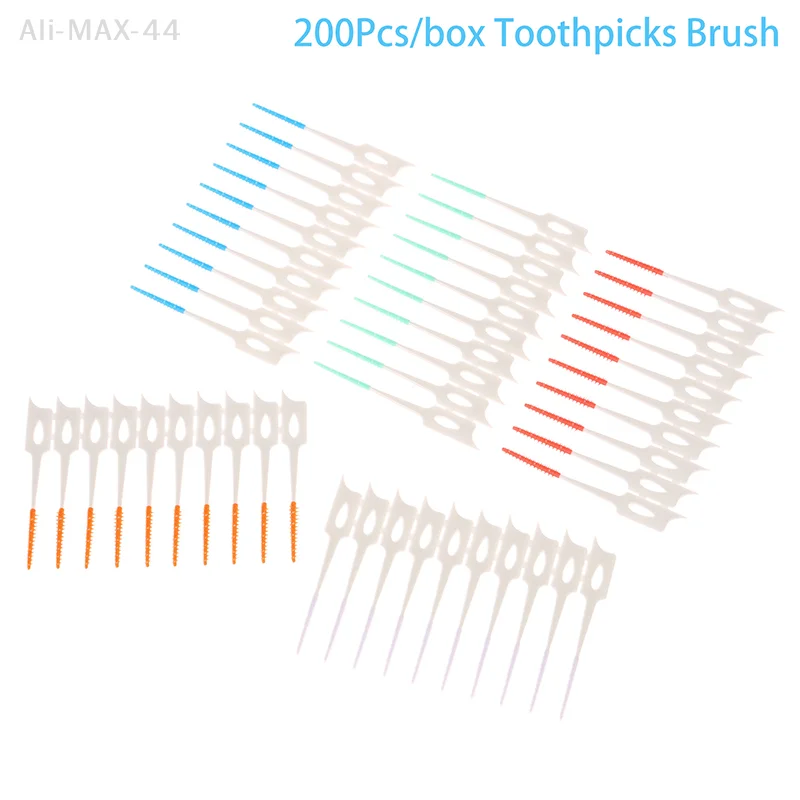 200 Units Interdental Silicone Brushes Dental Toothpicks for Oral Cleaning Tools Soft Bristles between Teeth with Thread