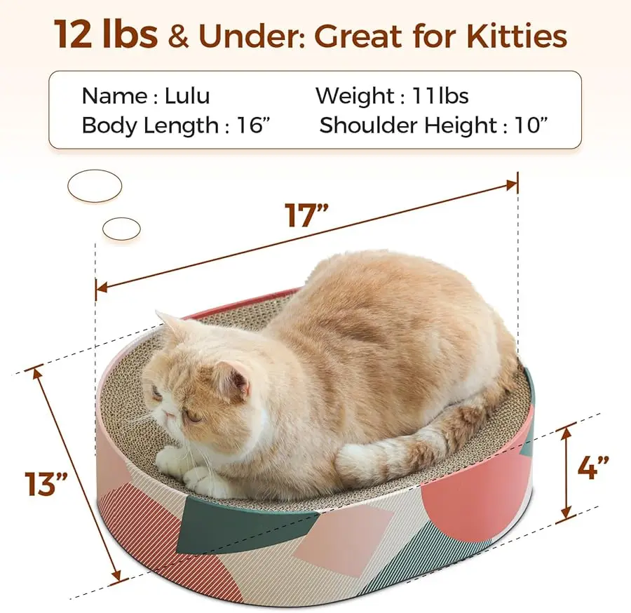 أريكة صالة السرير من الورق المقوى للقطط من ComSaf للقطط الداخلية على شكل بيضاوي 17 بوصة × 13 بوصة، وسادة خدش كيتي كات لإعادة تدوير المموج S #2