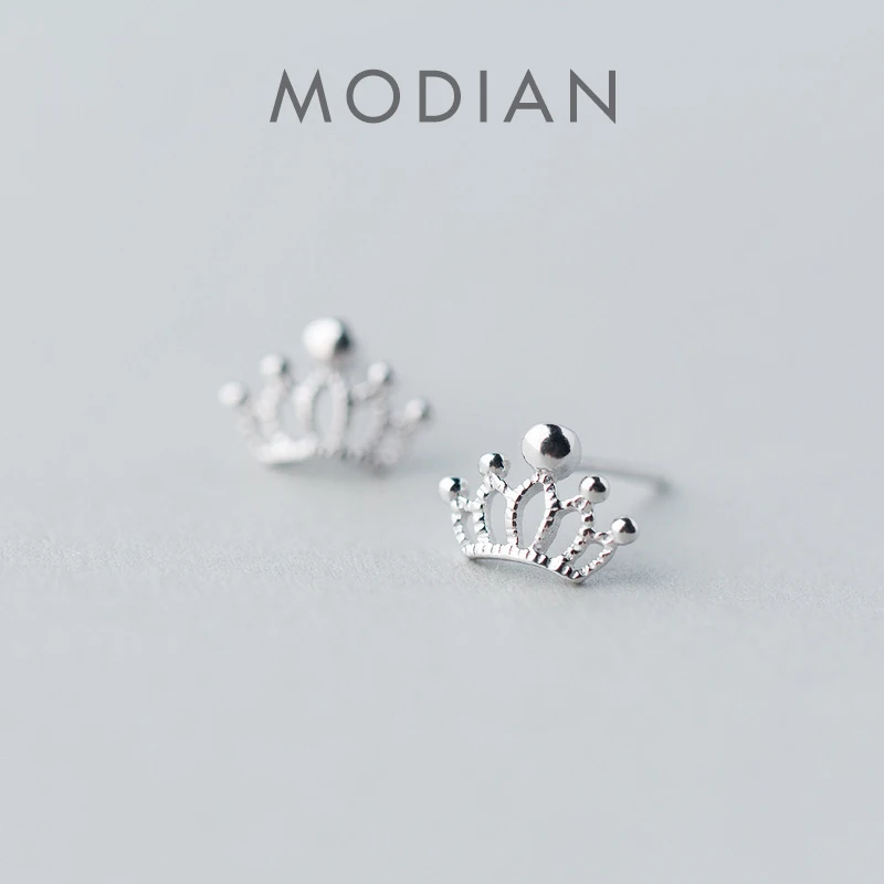 

Modian New Arrival 925 Sterling Silver Small Cute Crown Stud Earrings for Gril Kids Fashion Earrings Korean Jewelry Accessories