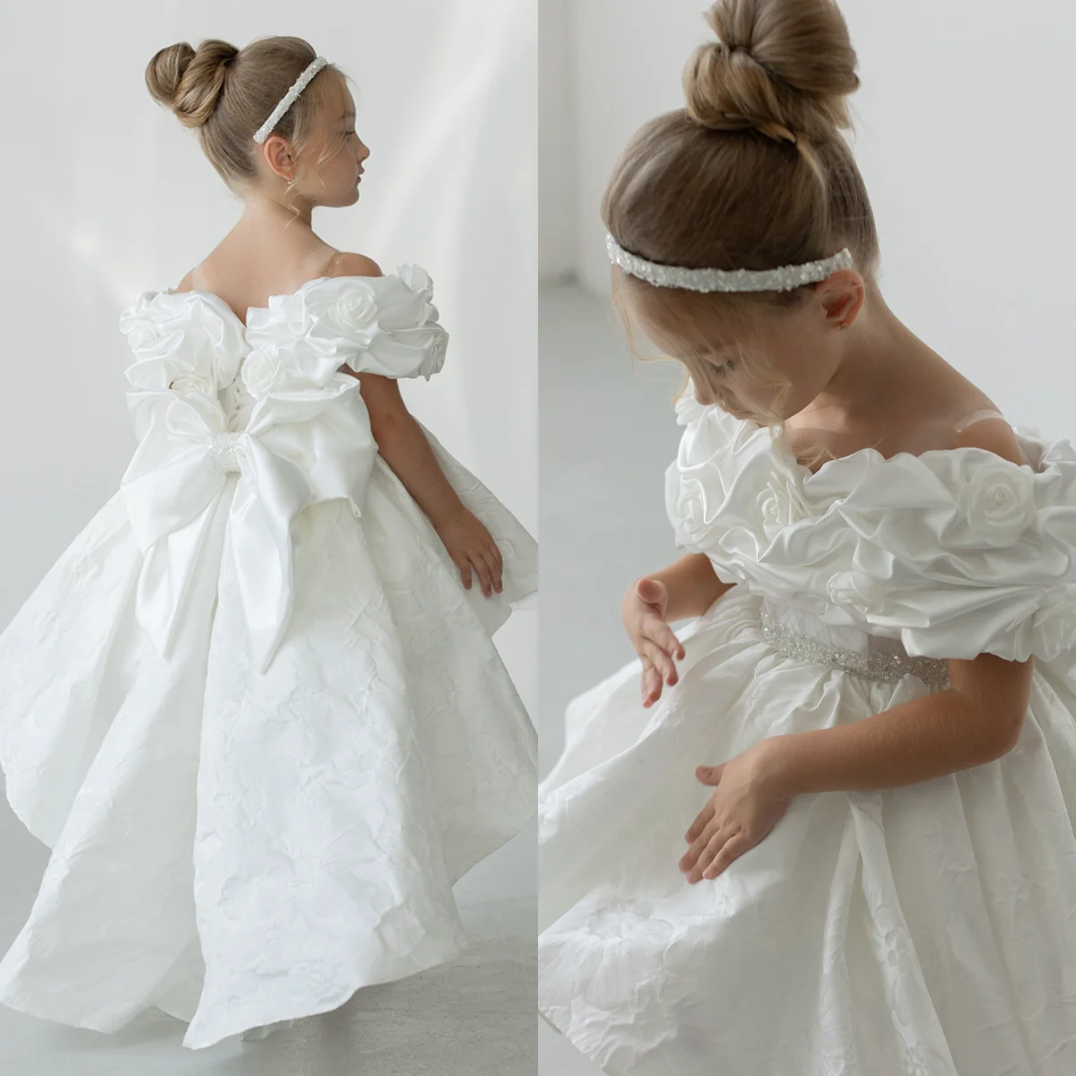 

White High Low Flower Girl Dresses For Wedding Customized Princess Lace Litter Girl Baby Birthday First Communion Dress