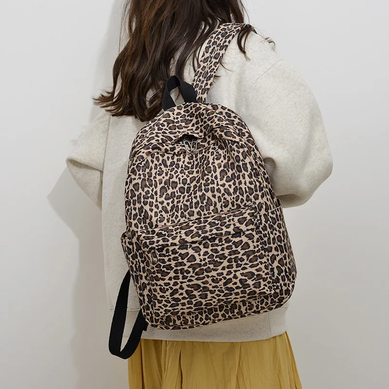Leopard-Print Backpack Casual Travel Backpack Student Backpack Large-Capacity School Bag