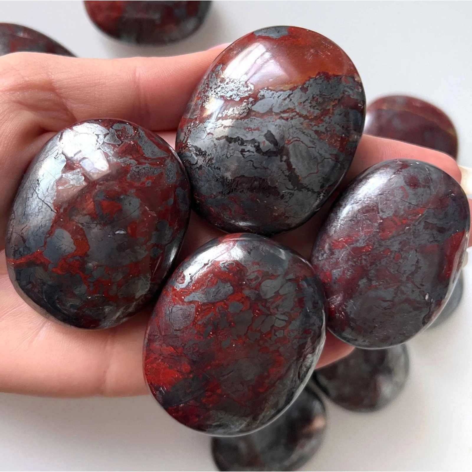 Red Jasper Hematite Palm Stone Crystal Worry Stone Healing Meditation Decor Gift