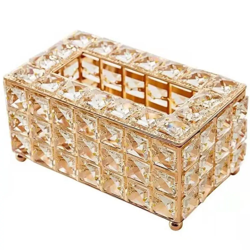 

Light Luxury Crystal Square Bead Tissue Box Shiny Cube Sparkly Napkin Box European Style Multi-functional