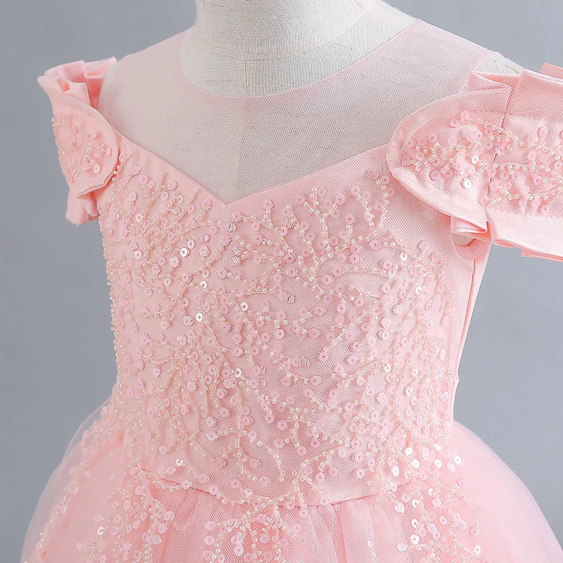 Luxurious Girl Party Sequin Dresses Elegant Fluffy Toddler Girl Princess Dress Children Lush Birthday Wedding Evening Dress