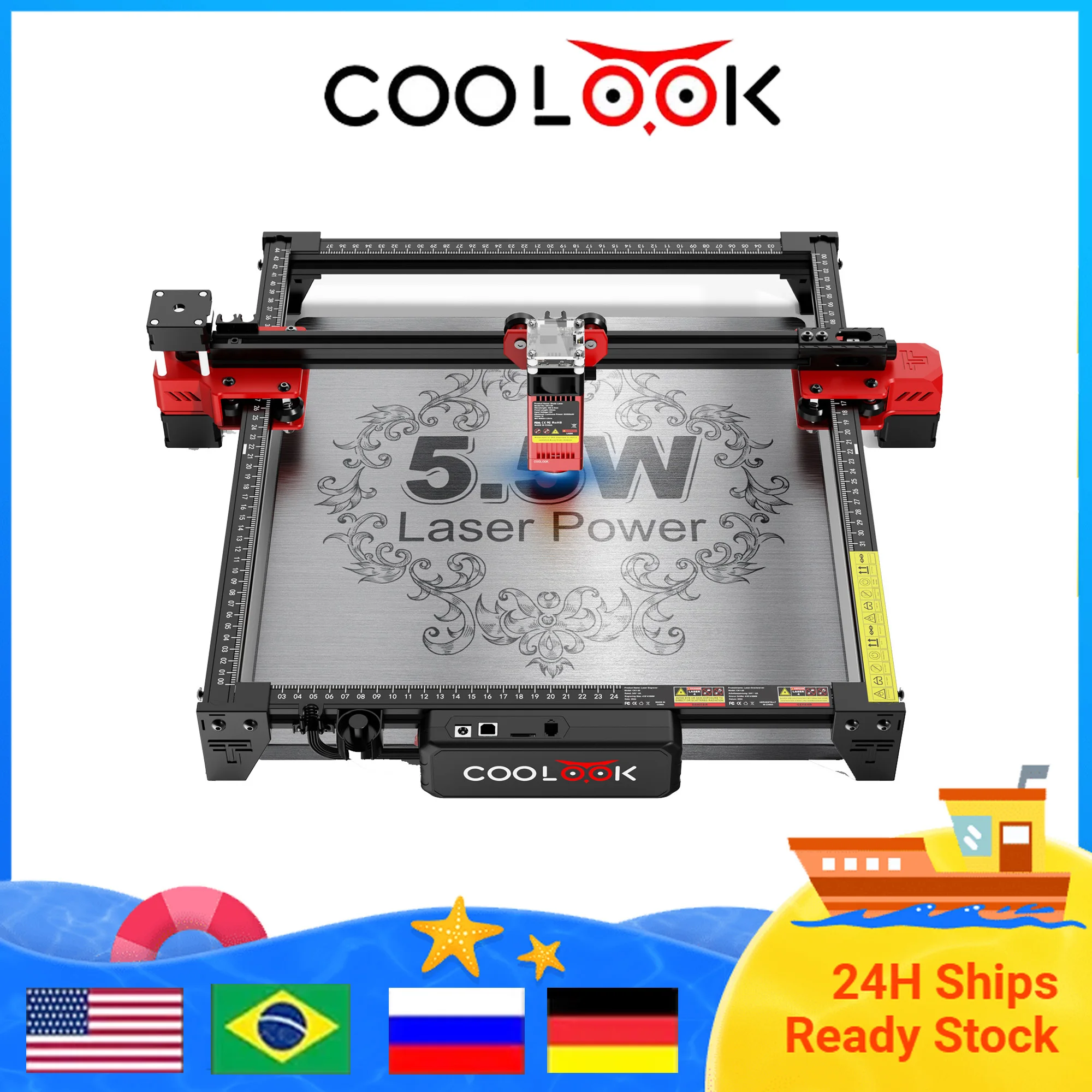 COOLOOK Laser Engraving Machine CK1-55 5.5W Metal Glass Laser Engraver Wifi Control MDF Acrylic Acid Wood Cutting Machine