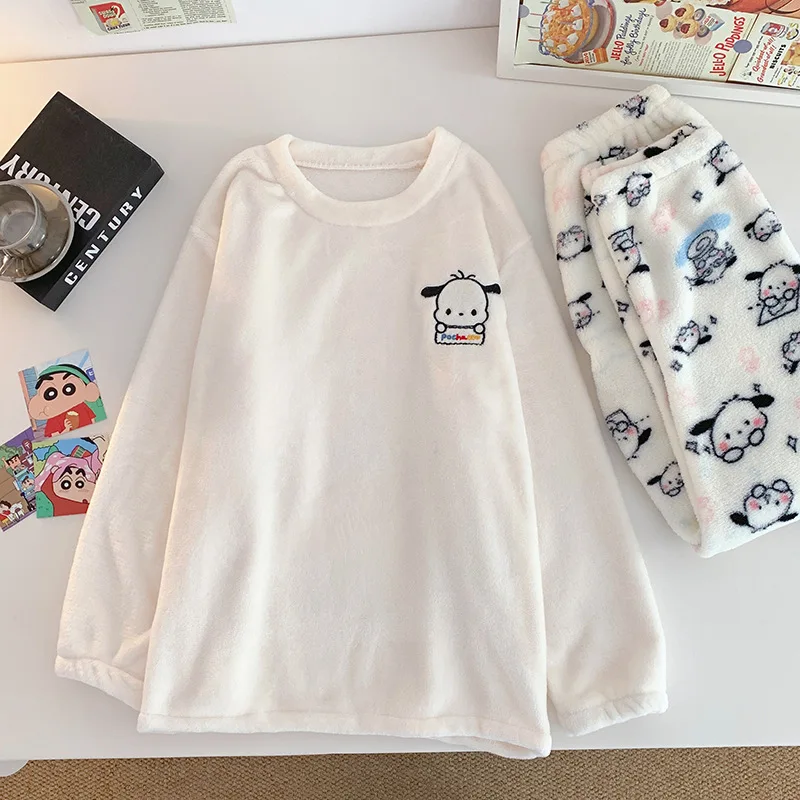 Kawaii Pochacco الكرتون أنيمي الخريف النساء أفخم منامة مجموعة Sanrios فضفاض المرجان الصوف الدافئة Homewear الفتيات طالب نوم #2