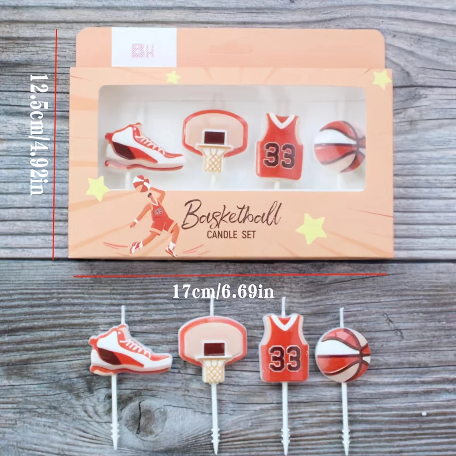 4-Pack Creative Basketball & Football Candle Set Birthday Party Decorations Sports-Themed Cake Toppers Festival Cartoon Candles