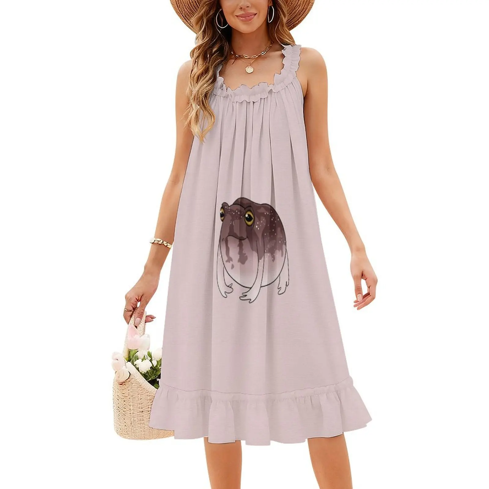 لطيف يبتسم الصحراء المطر الضفدع المرأة الشارع الشهير فستان الحفلات العصرية طباعة نادي الملابس للإناث الضفدع يبتسم الصحراء الضفدع #4