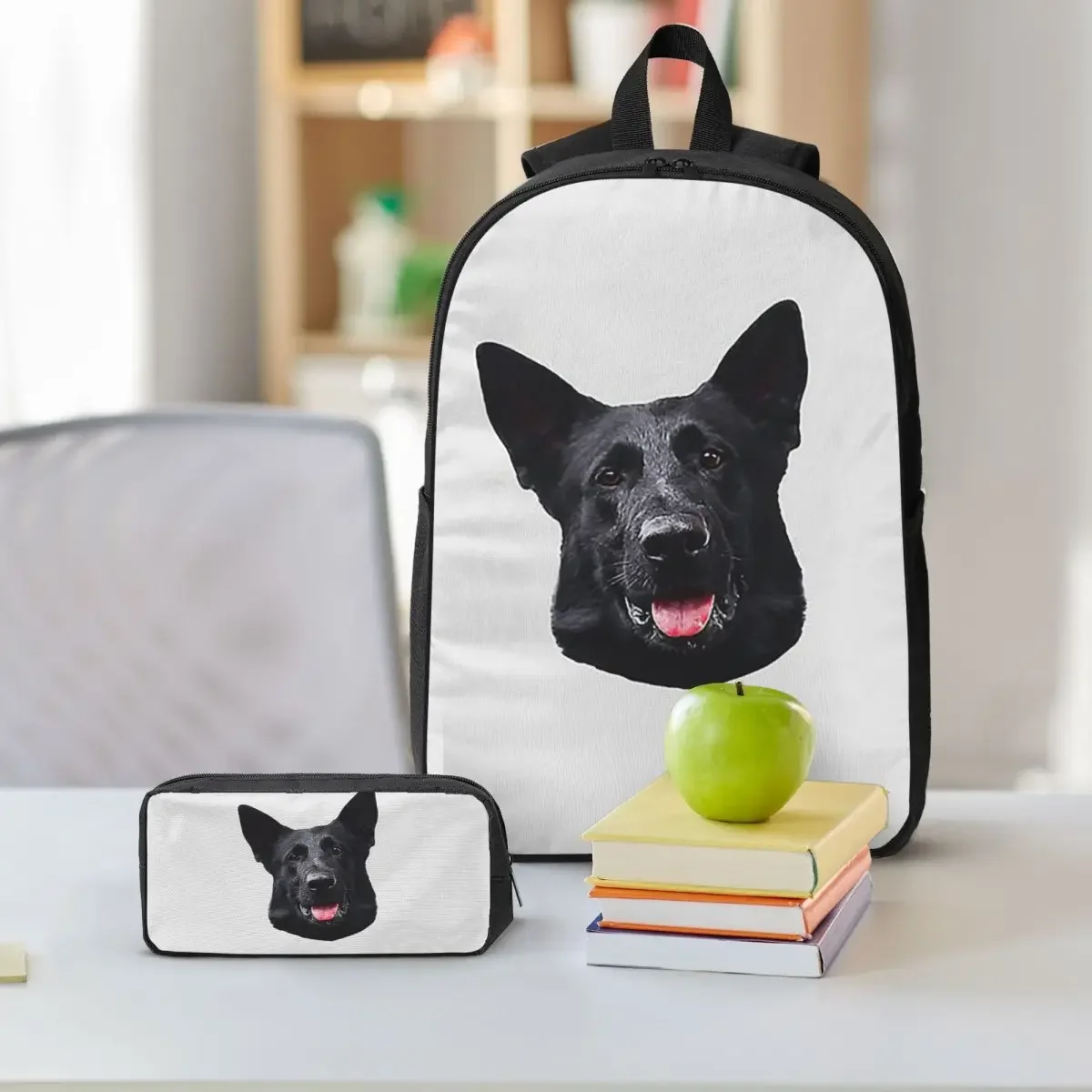 Black German Shepherd Dog Stunning Backpack Student BookBag School Bag Laptop Shoulder Bags 3ps Insulated Lunch Bag Pencil Case